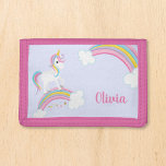 Magical Rainbow Unicorn Purple Personalized Girls Trifold Wallet<br><div class="desc">A cute unicorn wallet with stars and a rainbow on a light purple background. Personalize with her name to make a fun gift for a little girl.</div>