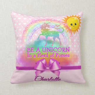 Magical Rainbow Unicorn Quote Pink Personalized Throw Pillow