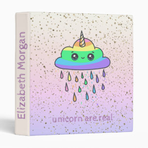 Magical Rainbow Unicorn Rain Confetti Binder