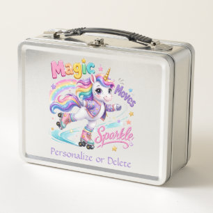 Magical Rainbow Unicorn Roller Skates Personalize Metal Lunch Box