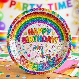 Magical Rainbow Unicorn Sequin Print Birthday Paper Plate