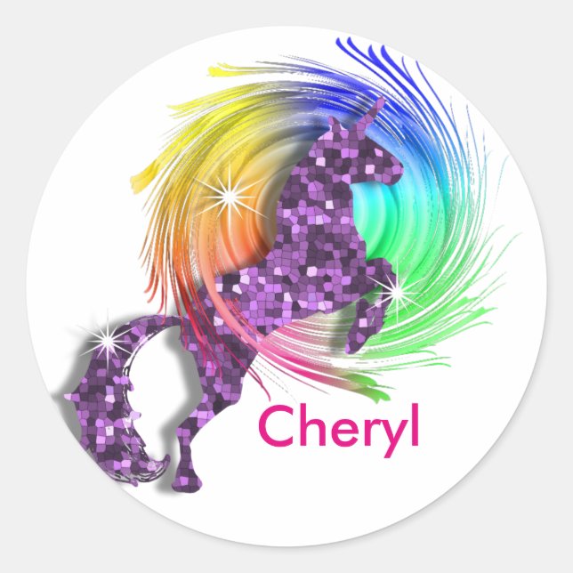 Magical Rainbow Unicorn Themed Classic Round Sticker (Front)