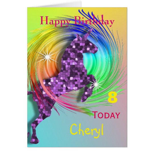 Magical Rainbow Unicorn Themed Happy Birthday Card