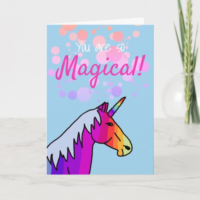 Magical Rainbow Unicorn Valentine`s day Card (Front)