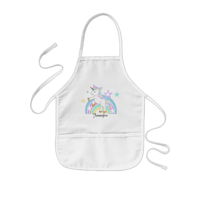 Magical Rainbow 🦄 Unicorn with DIY Name Kids Apron (Front)