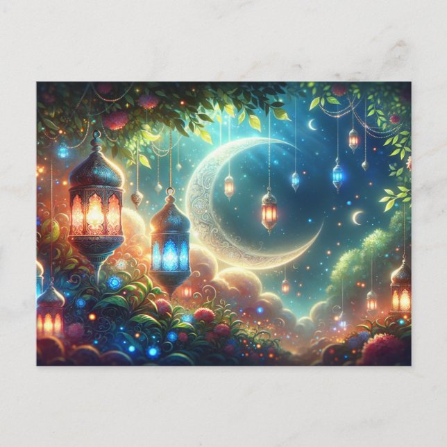 Magical Ramadan Moon & Lanterns Postcard (Front)
