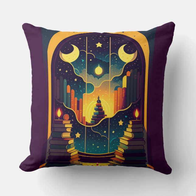 Magical Realm Of Books Purple Throw Pillow (Front)