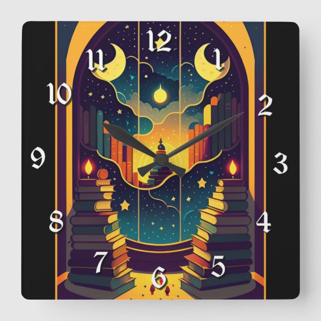 Magical Realm Of Books Square Wall Clock (Front)