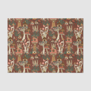 Magical Red Cottage Core Floral Mushroom Pattern  Tissue Paper