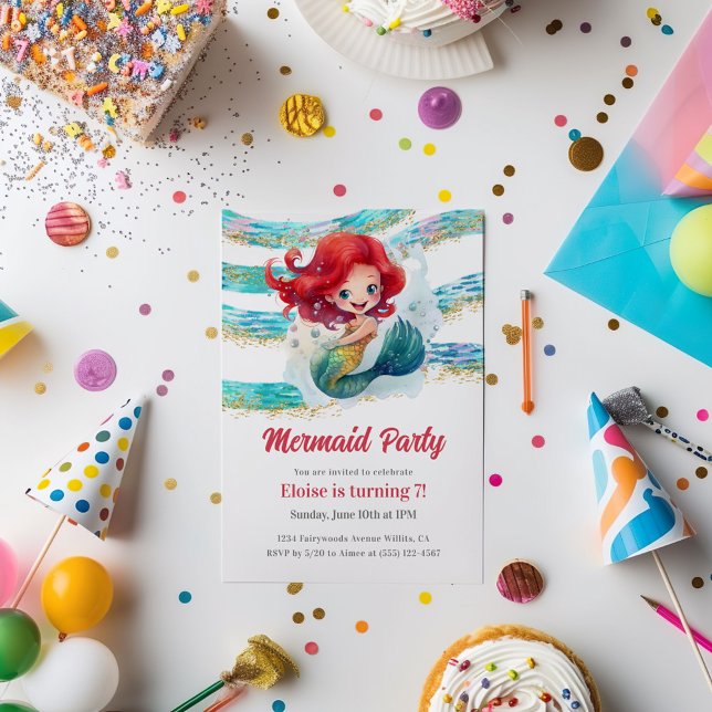 Magical Red-Haired Mermaid Birthday Invitation (Creator Uploaded)
