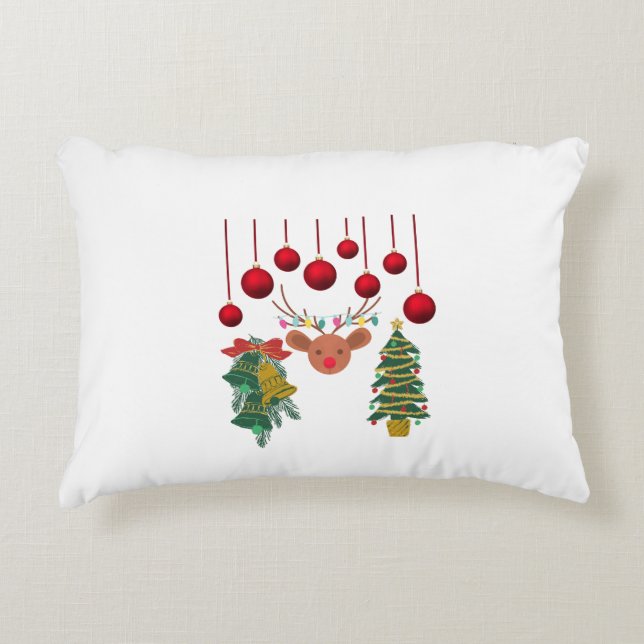 Magical Reindeer Bells and Christmas Tree Design  Accent Pillow (Front)