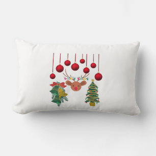 Magical Reindeer Bells and Christmas Tree Design Lumbar Pillow