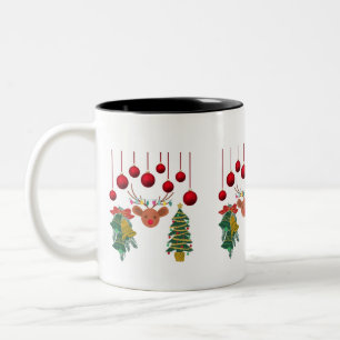 Magical Reindeer Bells and Christmas Tree Design  Two-Tone Coffee Mug