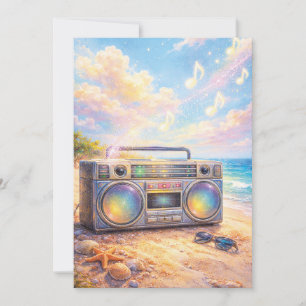 Magical Retro Boombox Playing Music On Beach Invitation
