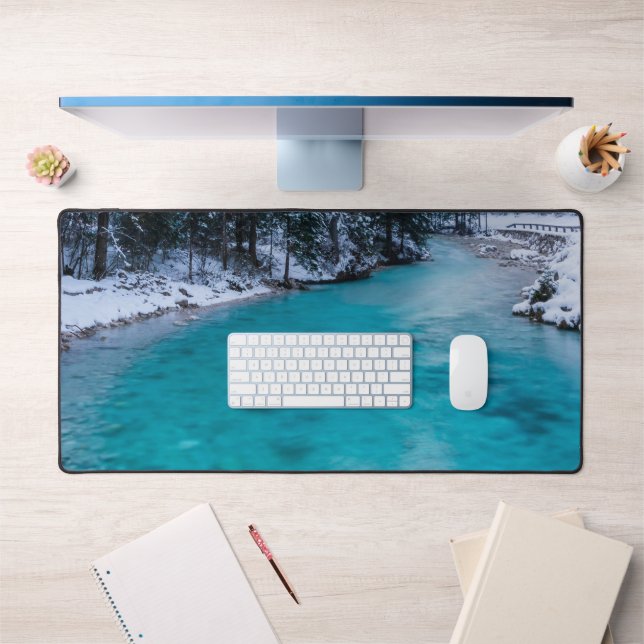 Magical river in enchanted winter forest desk mat (Office 1)
