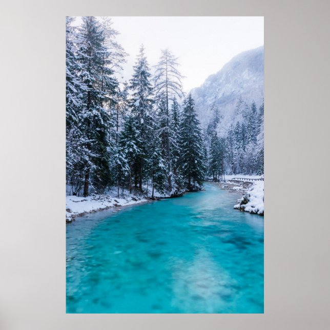 Magical river in enchanted winter forest poster (Front)