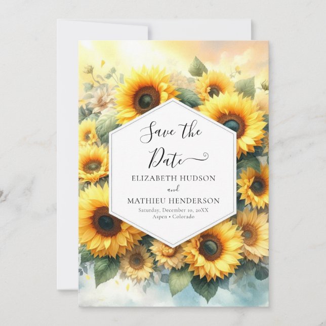 Magical Romance Sunflower Wedding Save The Date (Front)