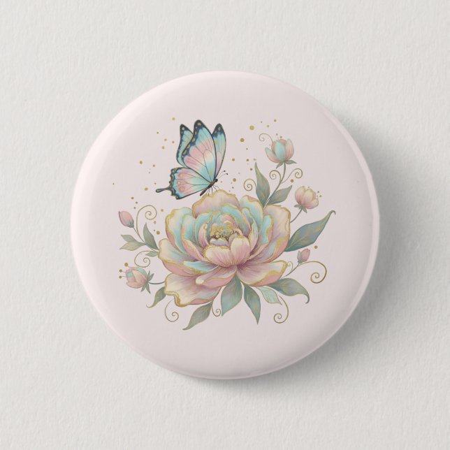Magical Rose and Butterfly Pastel 2 Inch Round Button (Front)