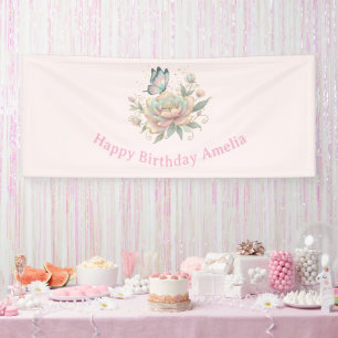 Magical Rose and Butterfly Pastel Colors Birthday Banner