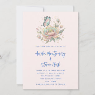 Magical Rose and Butterfly Pastel Colors Wedding Invitation