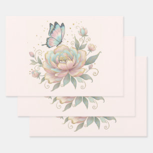 Magical Rose and Butterfly Pastel Colors Wrapping Paper Sheet