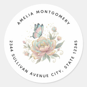 Magical Rose and Butterfly Pastel Colours - Addres Classic Round Sticker