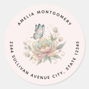 Magical Rose and Butterfly Pastel Colours - Addres Classic Round Sticker