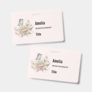 Magical Rose and Butterfly Pastel Colours Badge