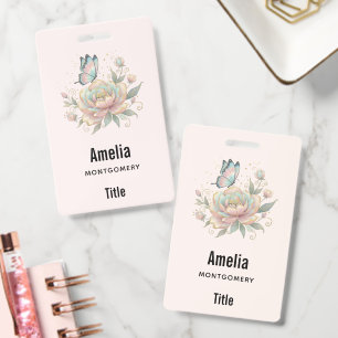 Magical Rose and Butterfly Pastel Colours Business Badge
