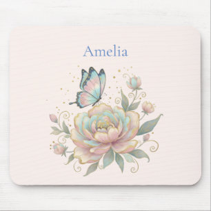 Magical Rose and Butterfly Pastel Colours Mouse Pad