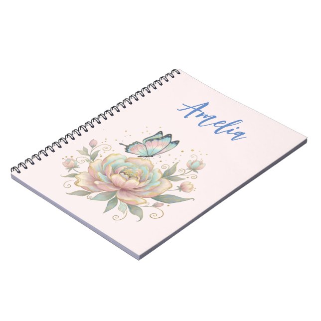 Magical Rose and Butterfly Pastel Colours Notebook (Left Side)
