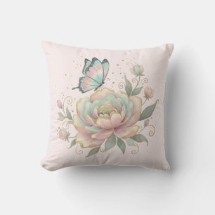 Magical Rose and Butterfly Pastel Colours Throw Pillow