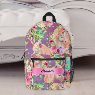 Magical Roses and Unicorns Printed Backpack