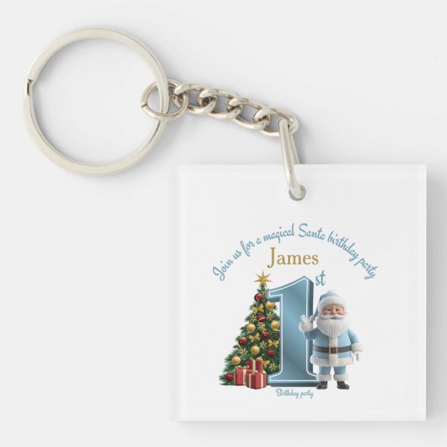 Magical Santa Birthday Invitation – 1st Birthday Keychain (Front)