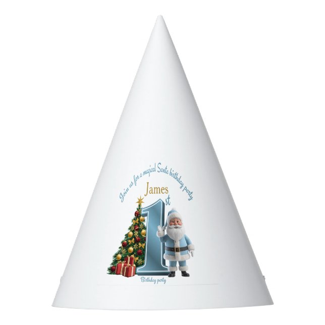 Magical Santa Birthday Invitation – 1st Birthday Party Hat (Front)
