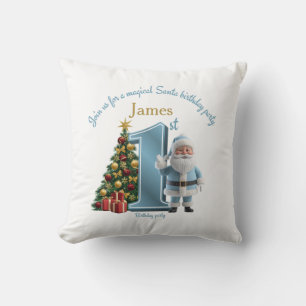 Magical Santa Birthday Invitation – 1st Birthday Throw Pillow