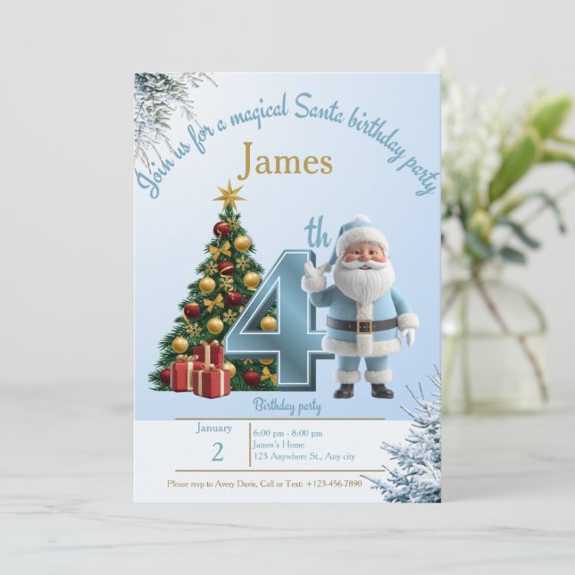 Magical Santa Birthday Invitation – 4th Birthday (Standing Front)