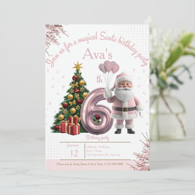 Magical Santa Birthday Invitation – 6th Birthday (Standing Front)