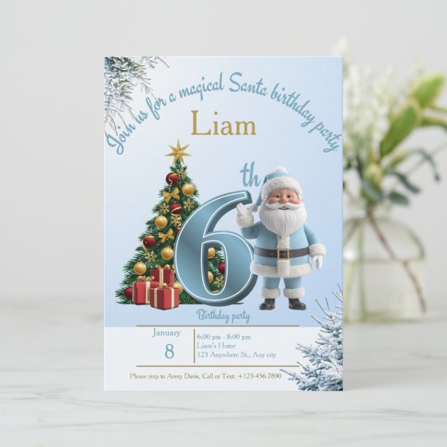 Magical Santa Birthday Invitation – 6th Birthday (Standing Front)