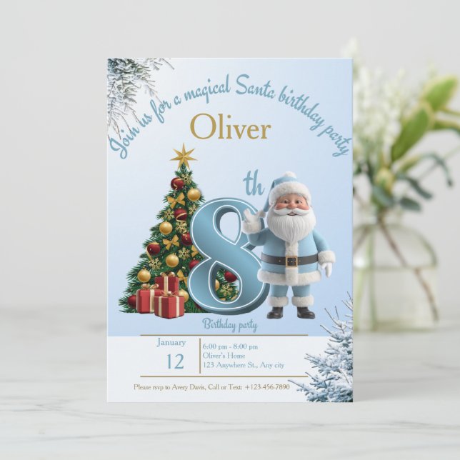 Magical Santa Birthday Invitation – 8th Birthday (Standing Front)
