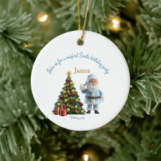 Magical Santa Birthday Invitation Ceramic Ornament