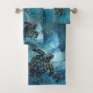 Magical Sea Turtle Glittery Blue Bath Towel Set