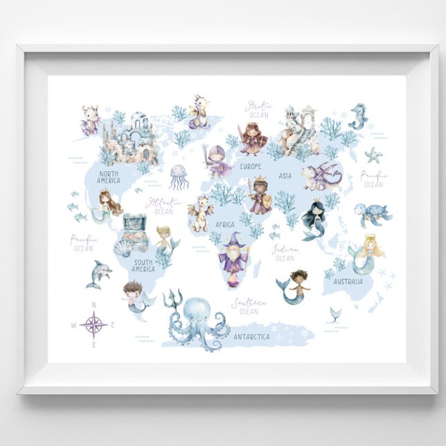 Magical Sea World, Mermaids, Knights, World Map Poster (Creator Uploaded)