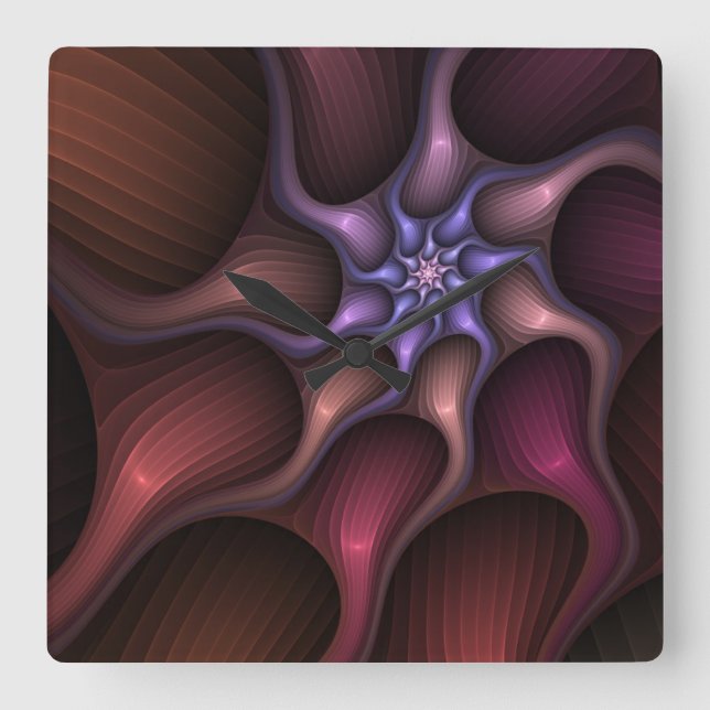 Magical Shiny Abstract Striped Colorful Fractal Square Wall Clock (Front)