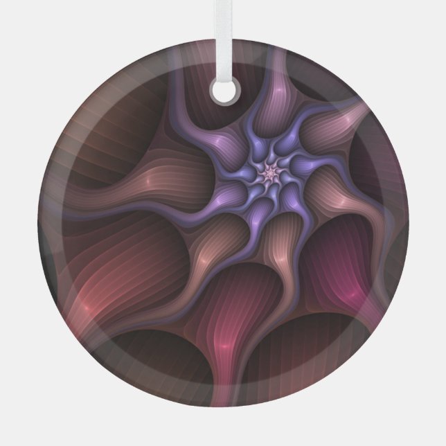 Magical Shiny Abstract Striped Colourful Fractal Glass Ornament (Front)