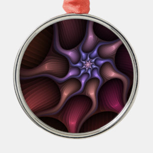 Magical Shiny Abstract Striped Colourful Fractal Metal Ornament
