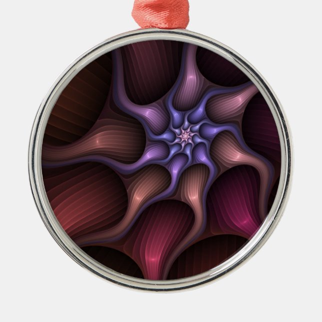 Magical Shiny Abstract Striped Colourful Fractal Metal Ornament (Front)