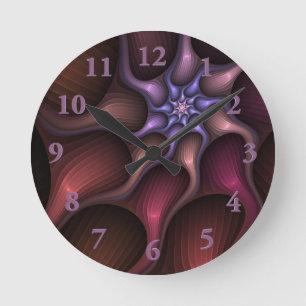 Magical Shiny Abstract Striped Colourful Fractal Round Clock
