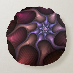 Magical Shiny Abstract Striped Colourful Fractal Round Pillow