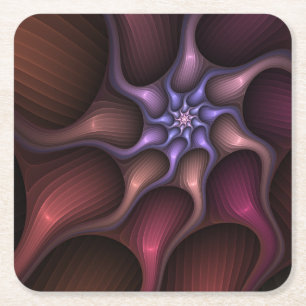 Magical Shiny Abstract Striped Colourful Fractal Square Paper Coaster